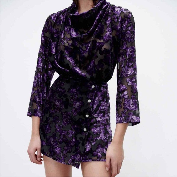 Zara Sz S Velvet Trim Dress Blogger Favourite - Picture 16 of 17